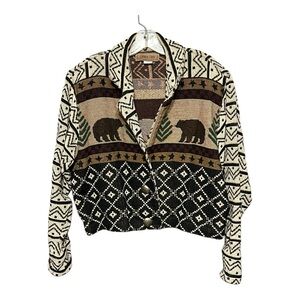 Vintage Painted Pony Cali Bear Tapestry Jacket Button Front Medium